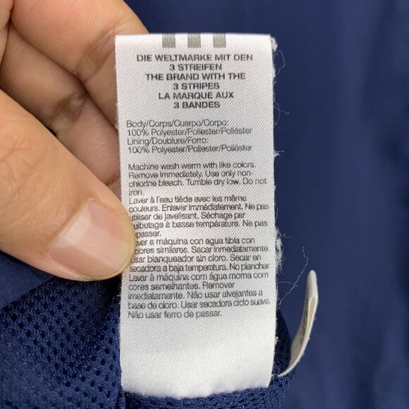 Adidas Mens Hoodie Jacket Size Large Navy Blue Three Striped Lined Lightweight - Picture 9 of 12